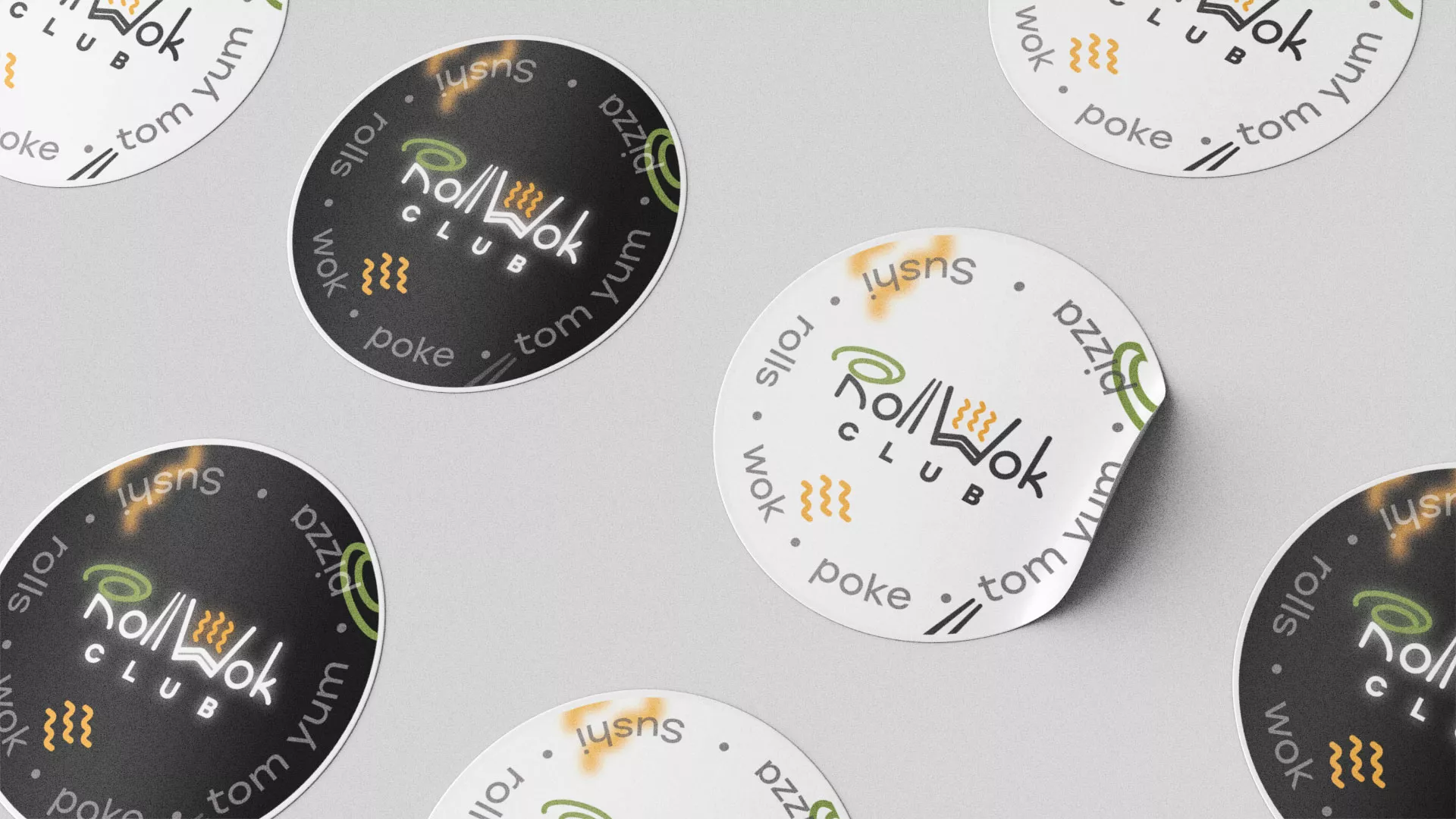 Разработка дизайна наклеек для суши-бара «Roll Wok Club» в Кудрово